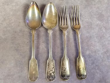 Four pieces of coin silver flatware made by Eastman, stamped on back with name, C, and 1448. Total