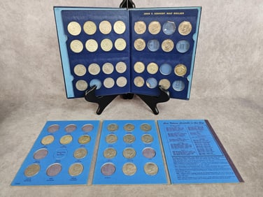 Two partially full John F. Kennedy half dollar books 46 coins in total. Dates range from 1964 to