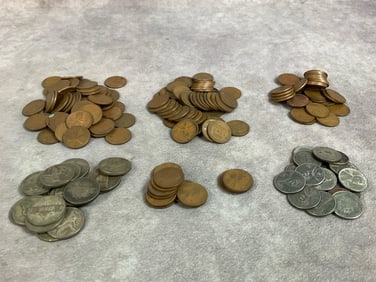 Over 150 wheat pennies from each decade, 1910s up to the 1950s. Seventeen steel pennies, and