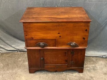 Circa 1860 Pennsylvania dough chest possibly also used as a dry sink. White pine with old finish.