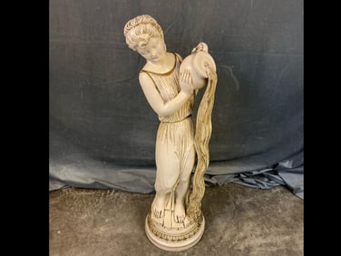1965 marked Universal Statuary Corporation plaster statue of Grecian woman pouring water. Good