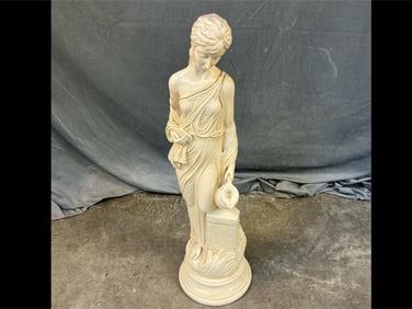 1969 marked Universal Statuary Corporation plaster statue of Grecian woman with water pitcher. Good