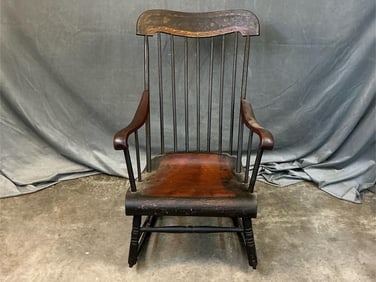 Circa 1845 "Boston Rocker" rocking chair with original ebonized and faux grain painted seat and hand