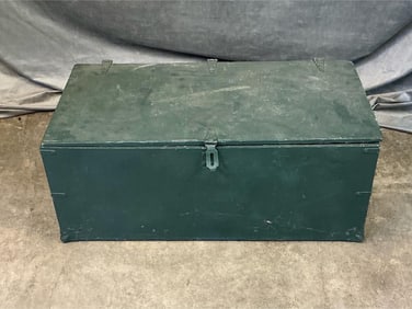 Circa 1950's repainted wooden dark green foot locker. Good condition. Measures 32 inches length x