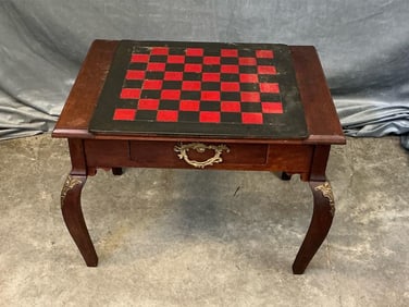 20th century painted slate top walnut game table with ormolu mounts and cabriole legs. Good