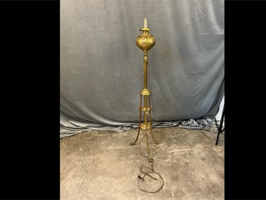Late 19th century ornate brass piano lamp. Converted to electric, originally kerosene. Solid brass