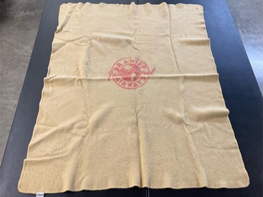 1950s wool blanket with Braniff International Airways logo in center. Blanket made by Kenwood Mills