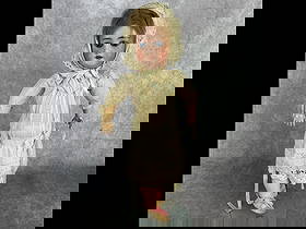 Early 20th century Simon Halbig Bisque head doll with C.M. Bergman body. Original clothing. Some: Early 20th century Simon Halbig Bisque head doll with C.M. Bergman body. Original clothing. Some discoloration to composite body otherwise good condition. Measures 10 inches wide x 4.5 x 20 inches tal