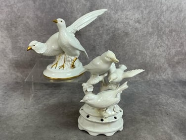 Two mid 1900s figurines. Both are white porcelain made by Gerold Porzellam, Bavaria. Two pheasants