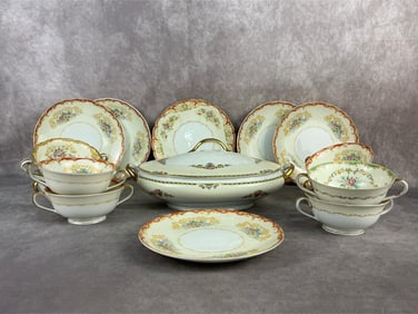 Early 19th century mixed lot of 15 pieces Noritake Japanese porcelain China. Tureen is Severy