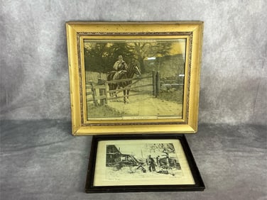 Two framed vintage prints. “The Good Book?? print by A.B. Frost from Collier's Thanksgiving
