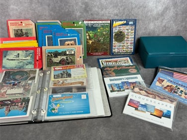 Lot of mid century to modern postcards. Seven postcard sets including Clouds and Disney. Two jumbo