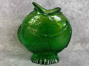 1950s vase. Baccarat version of emerald green fish vase from 1889 Paris Universal Exposition. In