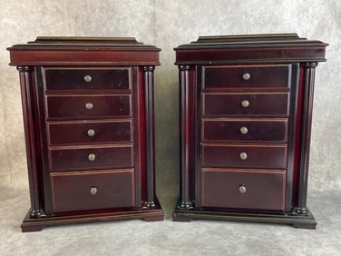 Lot of two Bombay Company dresser top jewelry boxes. Both in good condition with minor chips to rear