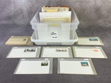 United States Postal Service stamped cards with preprinted postage stamps and blank backs. Many have