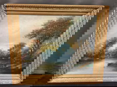 Early 1900s waterfront scene done in pastels, signed in lower left corner, unable to make out