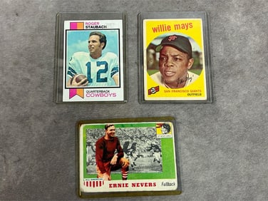 Mid century ball cards. Willie Mays, Ernie Nevers, and Roger Staubach collector cards by TCG.