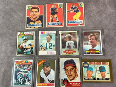 Eleven 1950s to 1970s cards. Includes Bobby Dillon, Al Rosen, Roger Staubach, and more. Cards by TCG