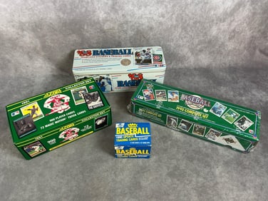 Four sets from 1988 to 1991. Fleer 1988 Fleer Baseball cards, 1990 unopened Upper Deck set, Score