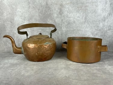 Early American Copper Tea Kettle & Copper Pot