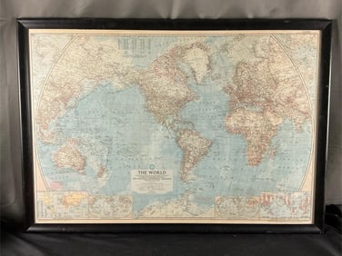 Framed 1957 The World National Geographic Map