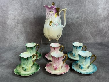 R S Prussia Choclate Pot & Cups with Saucers