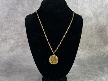 1980 22kt Krugerrand Coin Necklace On 14kt Gold Rope Chain