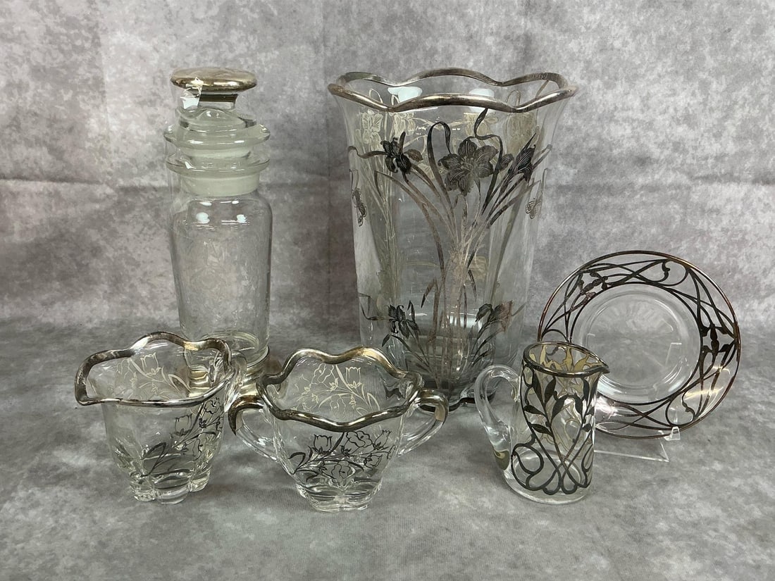 Art Nouveau Glass with Silver Overlay (1 of 8)