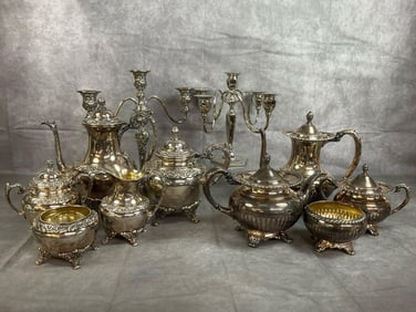 Silver Plated Tea Sets with Candelabra