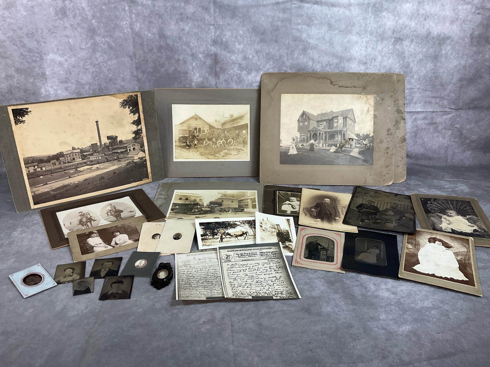 Pulaski VA Antique Photos: Collection of varied sizes of photos from late 1800s to early 1900s. Included are Pulaski Iron Company and area pictures and photos of the Martin family. Seven smaller tintypes, all black and white