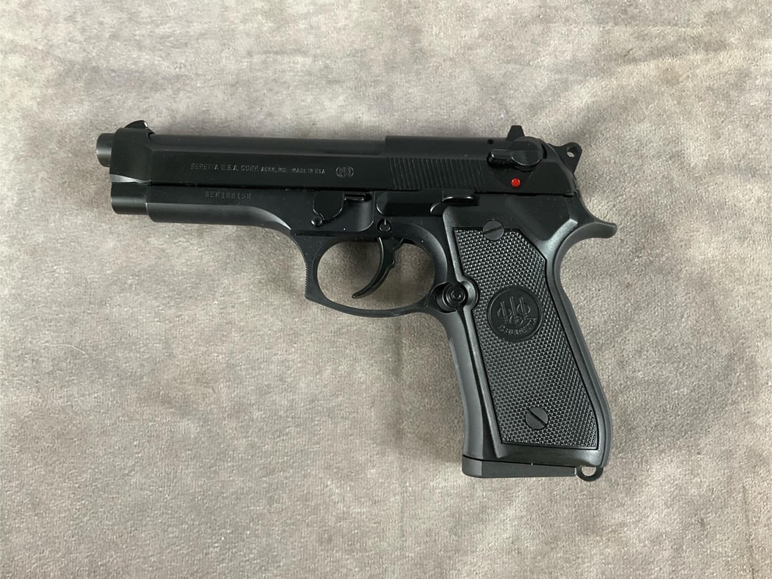 Beretta 92 FS 9 MM Pistol: Serial # BER108150. Clean bore and in good condition. Includes hard plastic case and extra magazine. Barrel length 4 3/4 inches, overall length 8 3/4 inches.