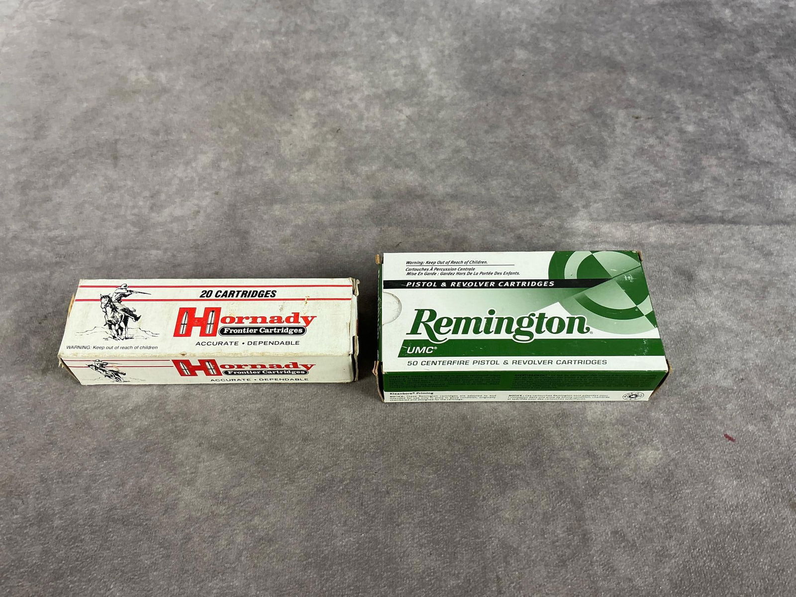 Remington 40 S&W and Hornady 44 Mag Ammunition: 50 rounds 40 S&W 180 Gr and 20 rounds 44 mag 200 Gr. Largest box measures 5.5 inches long X 3 inches wide X 1.25 inches high.