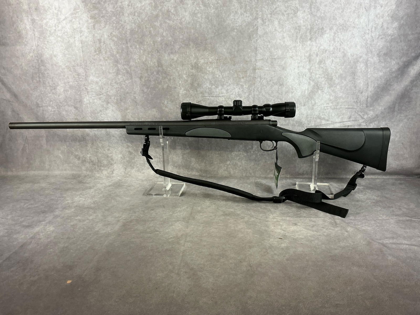 Remingtom Model 700 308 WIN Caliber Rifle: Serial # RR28184A New never fired and in very good condition. Equipped with scope. Barrel length 27 inches, overall length 43.25 inches.