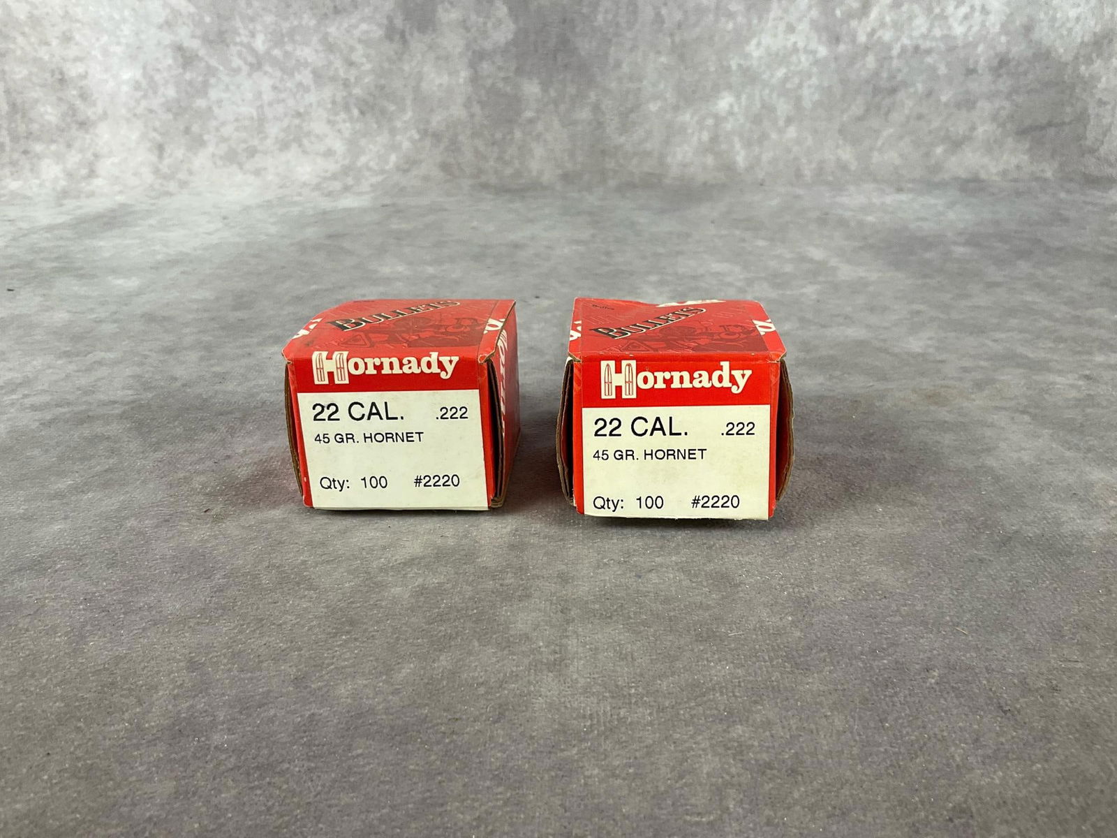 Hornady .22 cal. Bullet: 2 boxes #2220 quantity 200 total .222 45 GR hornet bullet. New and in good condition. Box measures 2 inches long X 2 inches wide X1.5 inches high.