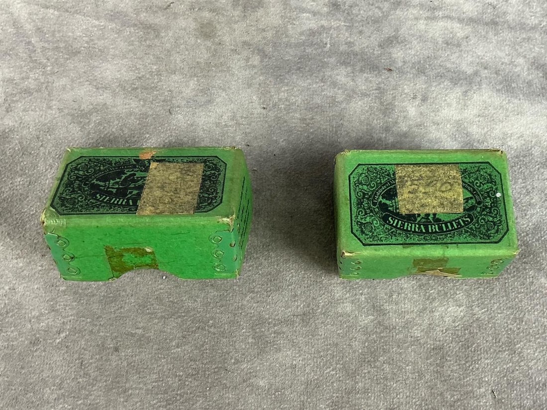 Sierra .22 Cal Bullets.: 200 total. Vintage 55 GR .224 Dia. Semi-point bullets. Box measures 2.5 inches long X 1.5 inches wide X 1.25 inches high.