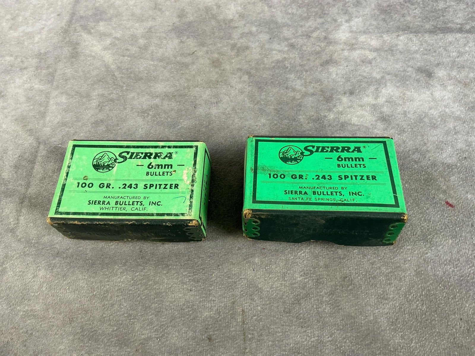 Sierra 6 MM Bullets: 195 total. Vintage 100 GR .243 spritzer bullets. One unopened box. Box measures 3.25 long X 2 inches wide X 1.25 inches high.