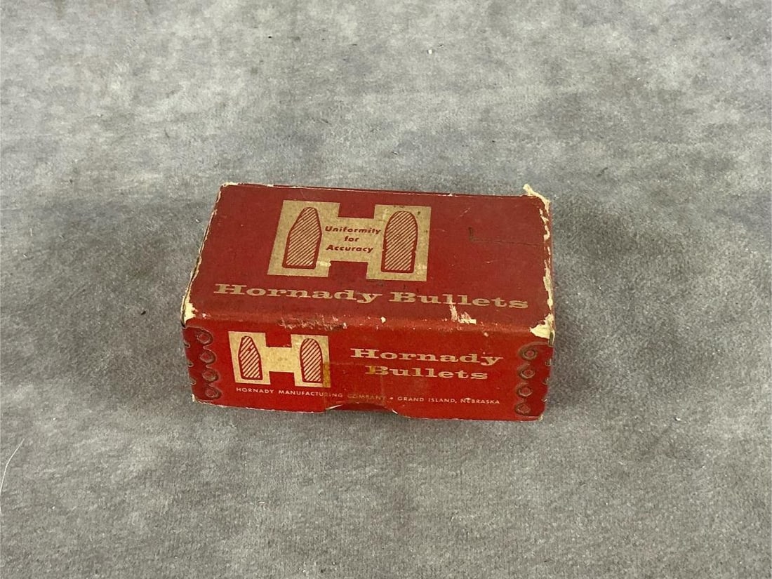 Hornady 30 Caliber Bullets: 100 total 150 GR .308 Dia. Vintage bullets. Box measures 3.75 inches long X 2.25 inches wide X 1.5 inches high.