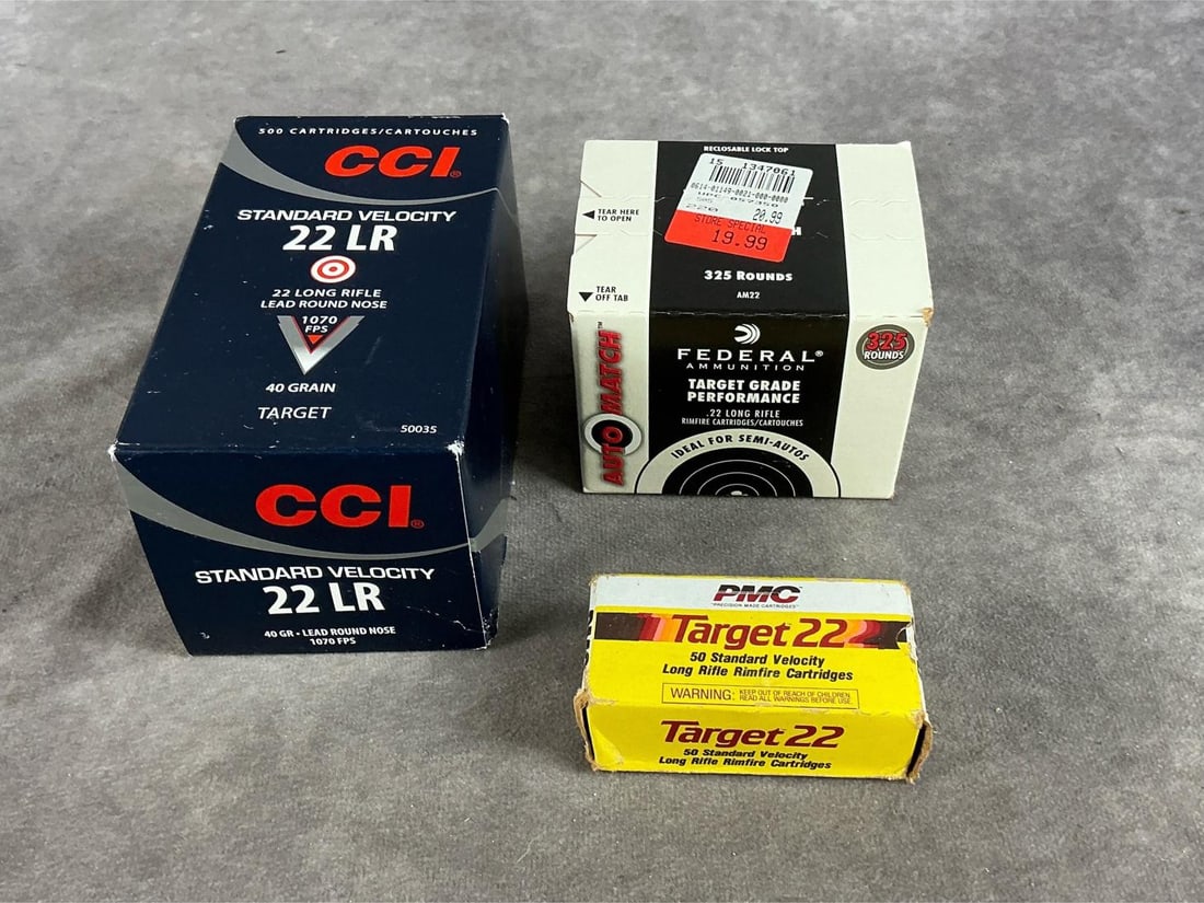 CCI and Federal 22 Long Rifle Ammunition: 875 rounds total. 40 GR. Largest box measures 5.5 inches long X 3 inches wide X 3 inches high.