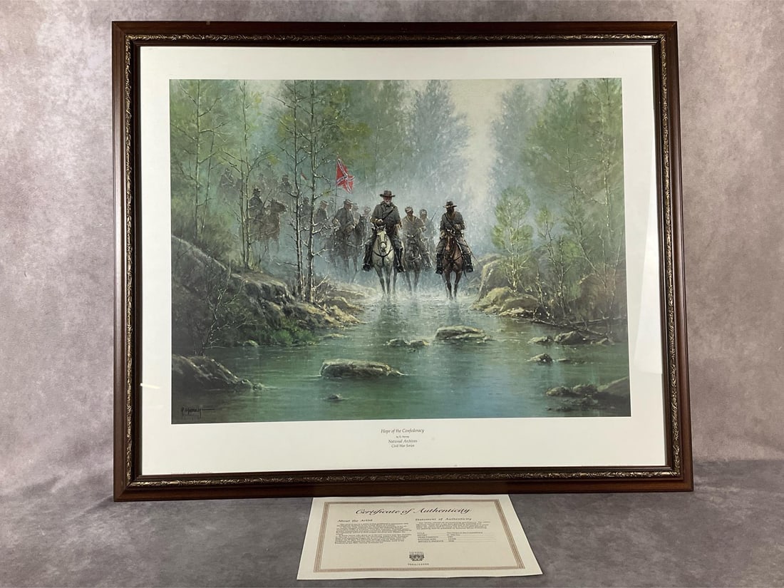 Hope of the Confederacy Framed Print: 1991 print. Hope of the Confedaracy by G Harvey, national archives Civil War series print. Civil War limited edition lithograph print in wooden frame. Includes Certificate of Authenticity. In good