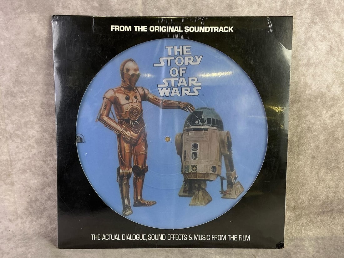 The Story of Star Wars Vinyl: 1977 The Story of Star Wars original soundtrack on vinyl. In good condition and still sealed in plastic. Album measures 12.25 inches wide x 12.25 inches tall.