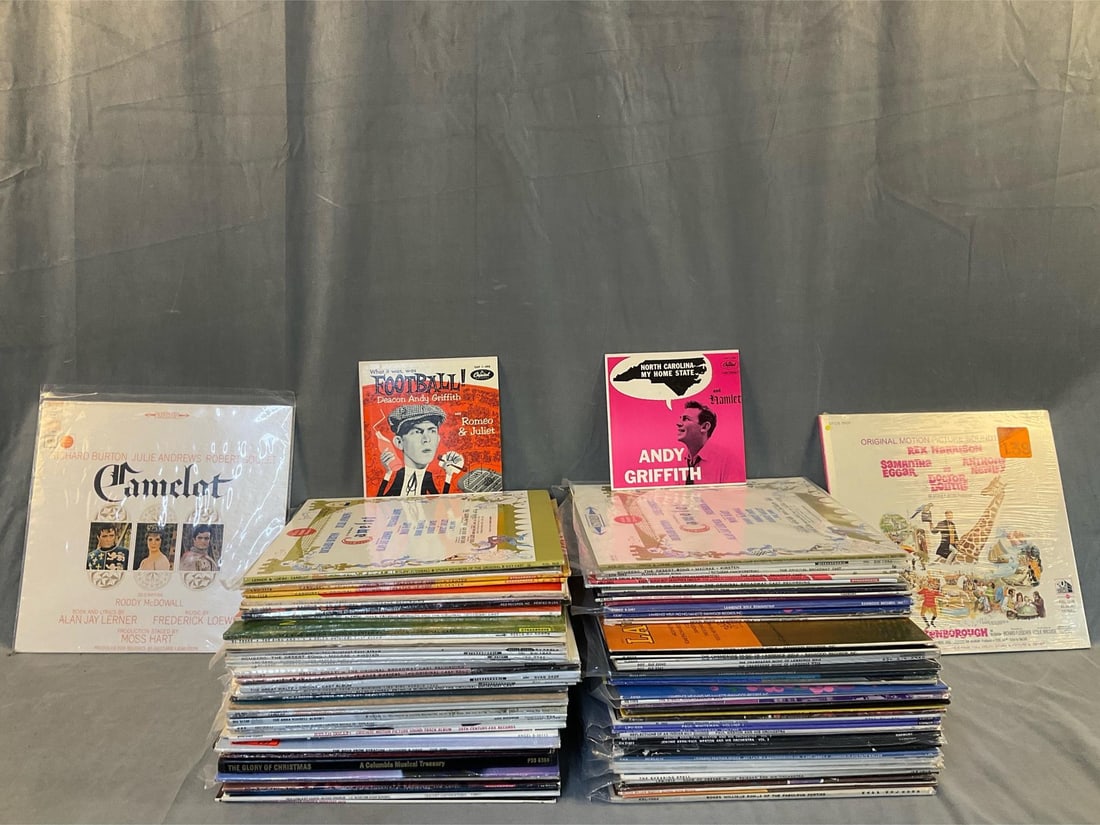 LP Records: Approximately one hundred vintage collectible record albums mostly from the 1960's consisting of mostly musicals, Lawrence Welk, and some choir and instrumental music. Featuring; Andy Griffith,