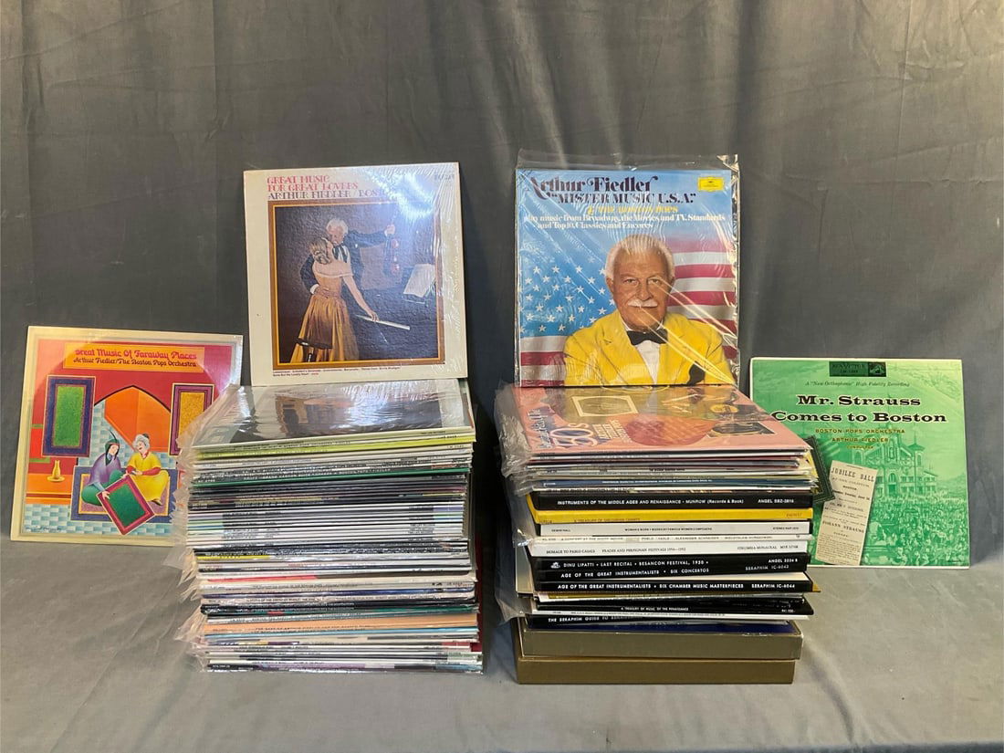 LP Records: Approximate total of ten boxed sets and one hundred mixed genre vintage collectible record albums mostly 1960's. Featuring approximately eighty Boston Pops, with Renaissance music, chamber music,