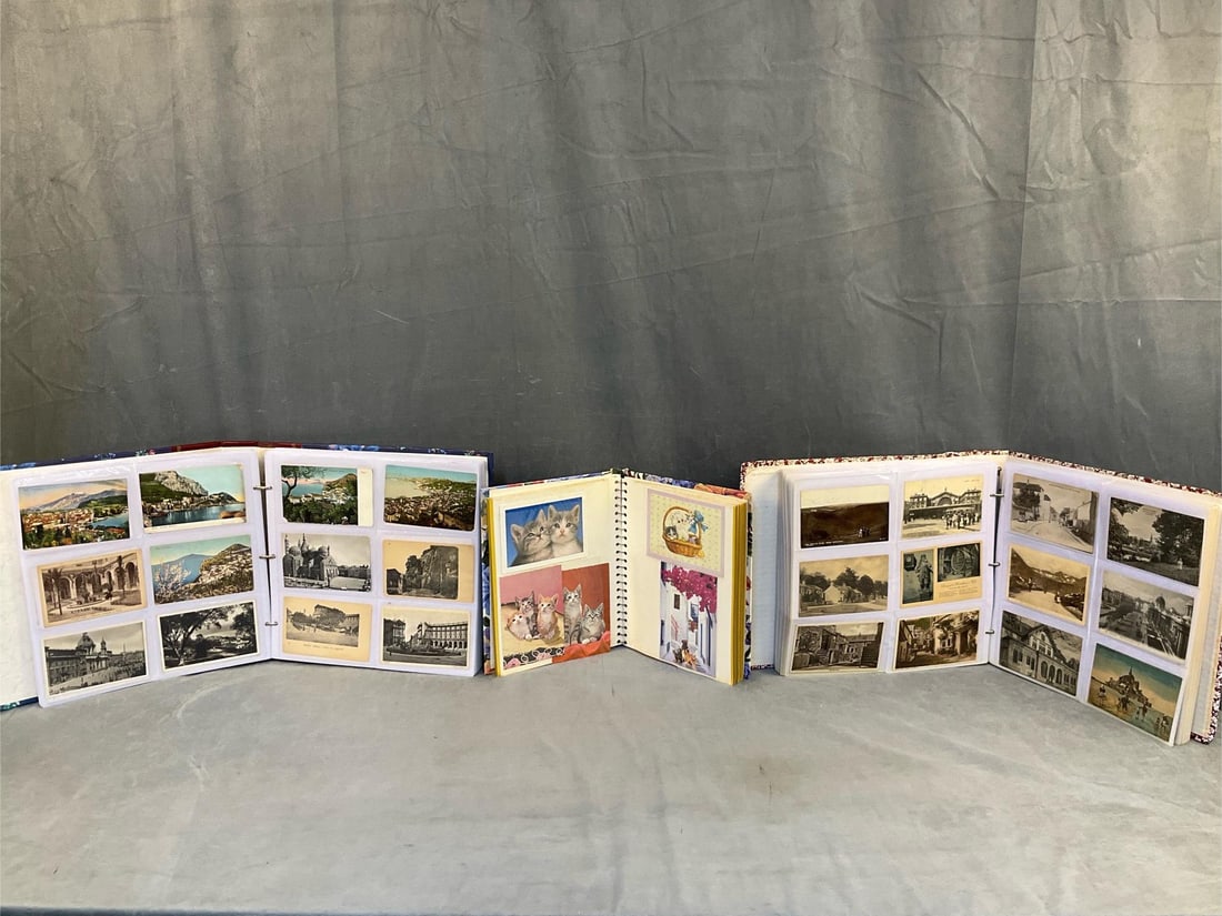 Approximately 300 Postcards: Includes cat, tourist views, and more. Circulated and non, fair to good condition. Comes in binders, largest measures 14.25 inches wide x 13 inches tall.