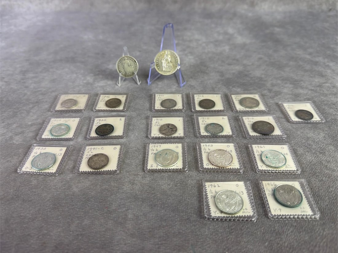 Foreign Silver Coins: Lot of twenty foreign silver coins. All in good circulated condition and containing 90 percent silver. Total weight 1.39 ozt.