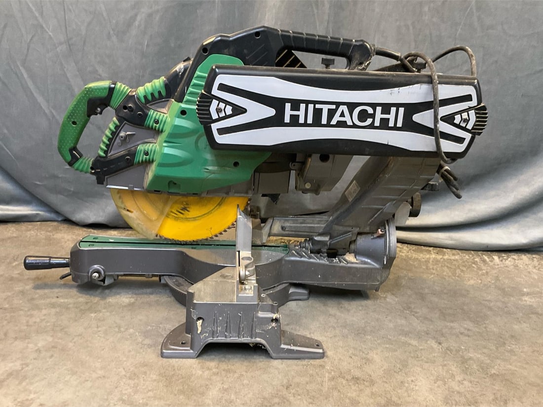 Miter Saw: Hitachi 12” Slide Compound Miter Saw C 12RSH. Used good condition. Measures 35 inches wide x 23.5 x 22.5 inches tall.