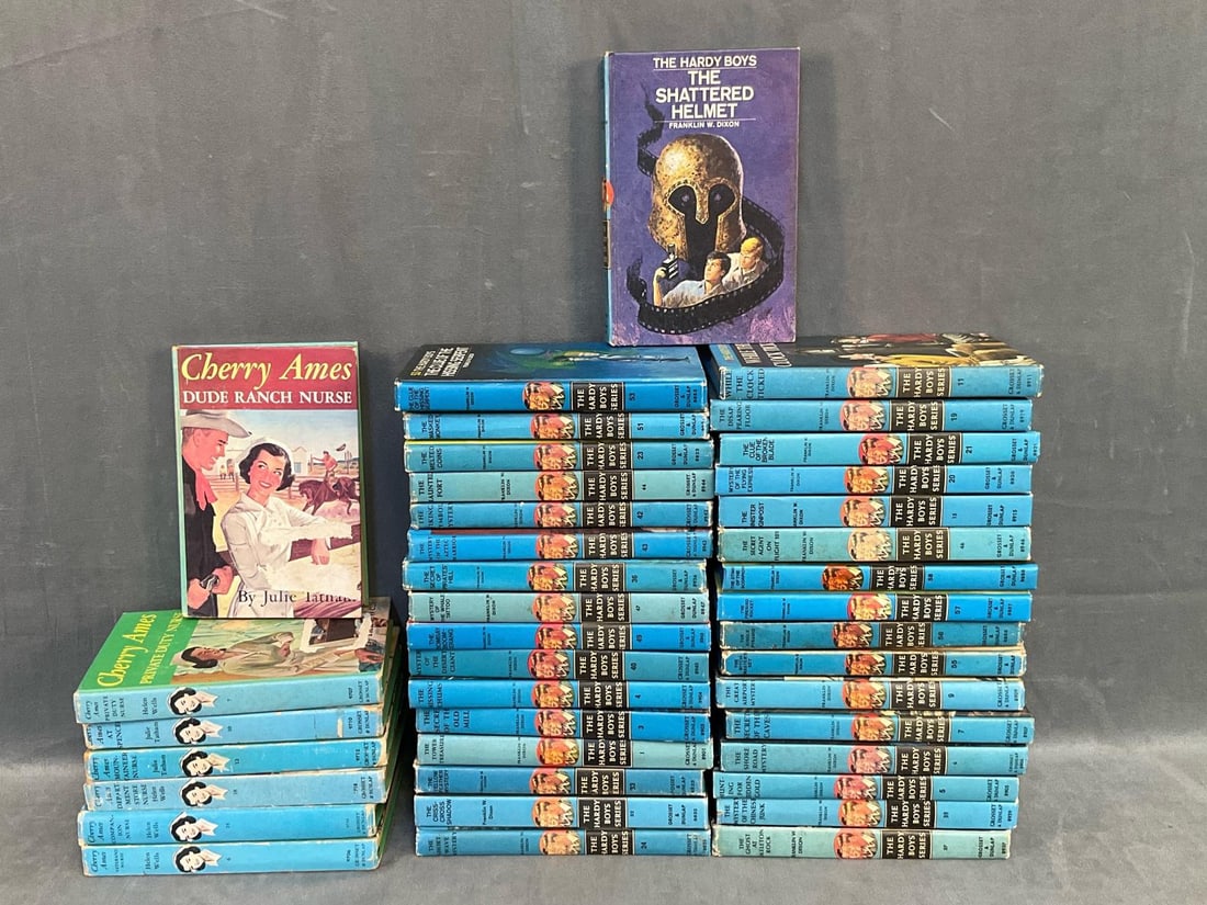 Children's Hardy Boys Books: Lot of forty total pre-1990 children's books, mostly 1960's and 1970's, consisting of thirty three Hardy Boys Series books and seven Cherry Ames Series books. Titles include; “The Sinister