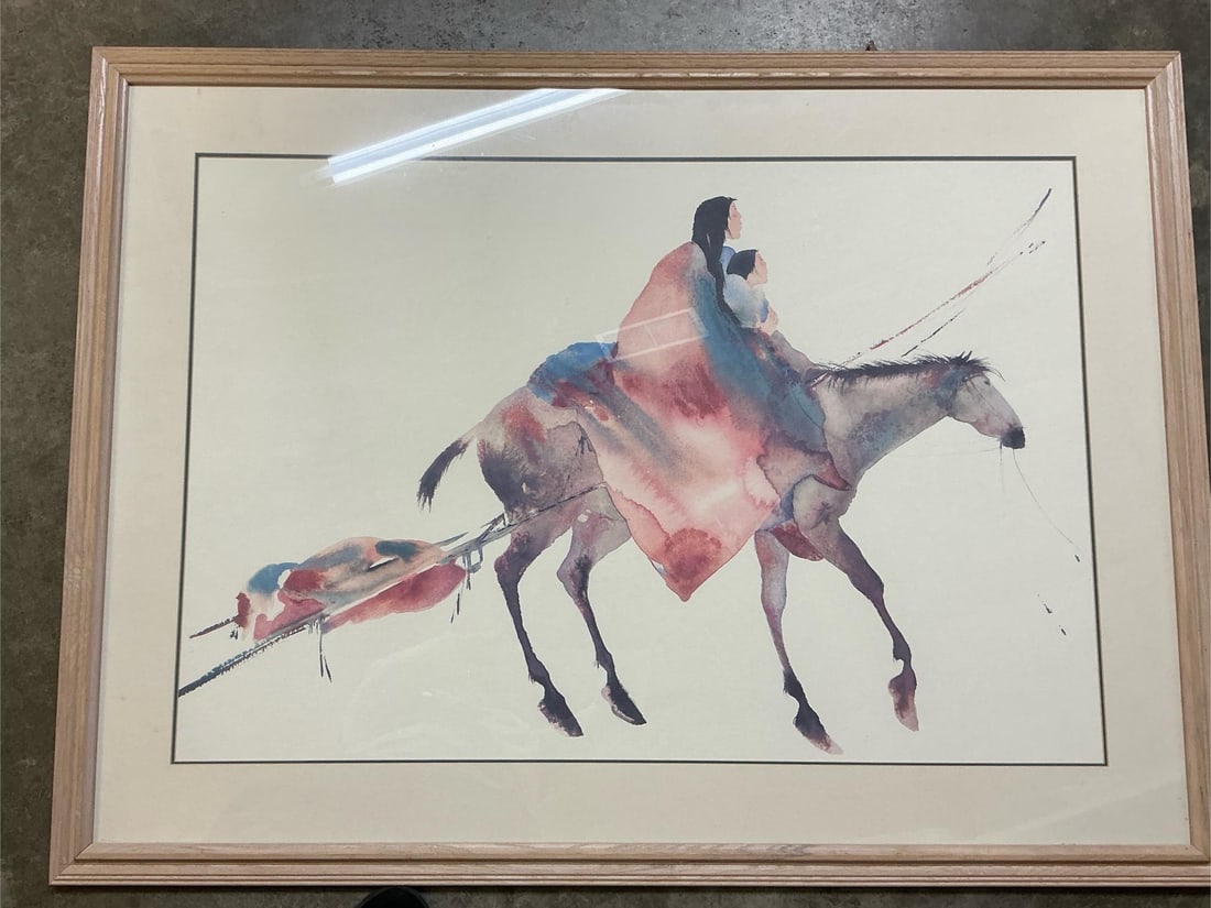 "The Guardians" Picture: 1980's watercolor lithograph titled " the Guardians" by artist Carol Griggs. Southwestern style art matted and framed in neutral colors. Measures 42 inches wide x .5 x 32 inches tall.