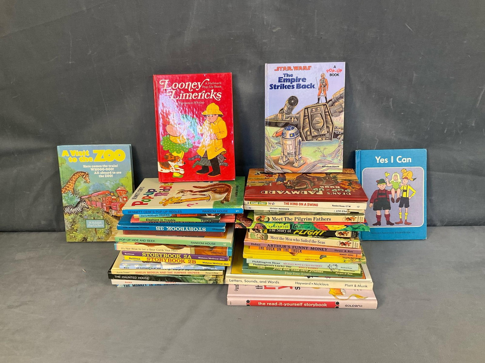 Children's Books: Lot of thirty five mostly 1960's vintage collectible children's books. Some titles included; “Star Wars The Empire Strikes Back “, “The Monkey in the Rocket”, “ The Duck on the