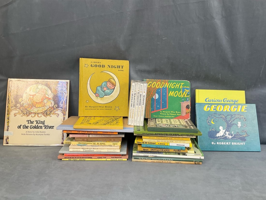 Children's Books: Lot of thirty six mostly 1960's vintage collectible children's books. Featuring famous children's author Margaret Wise Brown, including an early edition of “Goodnight Moon” ( pages loose and p