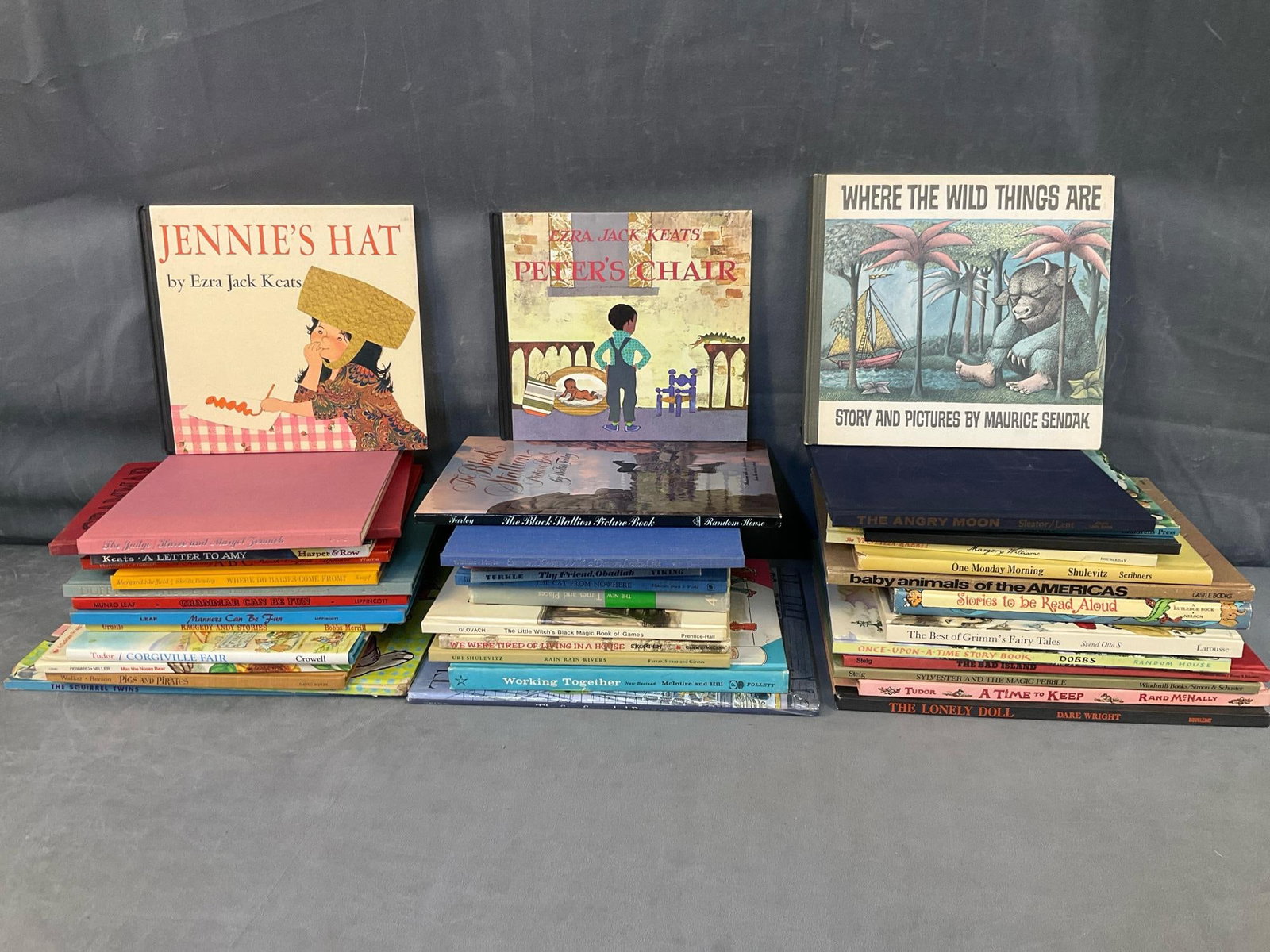 Children's Books: Lot of forty two 1970's - 1960's vintage collectible children's books. Including “Pigs and Pirates “ by Barbara Walker. “Raggedy Andy Stories”, and “The Best of Grimm's Fairy